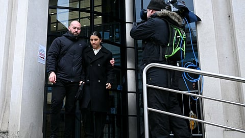 Chelsea's Australian striker Sam Kerr (C) leaves Kingston Crown Court in south London on February 11, 2025. Kerr was found not guilty of causing racially aggravated harassment, a court ruled on February 11.