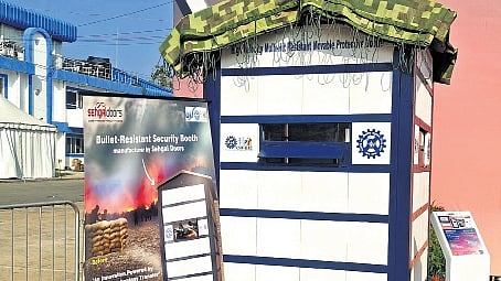 Bullet resistant security booth by CSIR SERC Chennai makes its debut at Aero India.