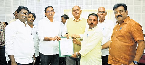 MP Kesineni Sivanath handing over certificates to the candidates who completed training at NIRDPR, in Vijayawada on Sunday
