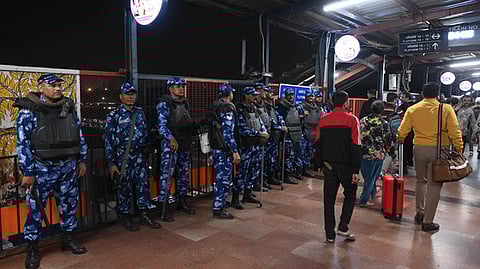 Security personnel at the New Delhi railway station.