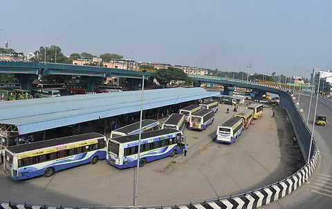 Ukkadam bus terminus in Coimbatore. .