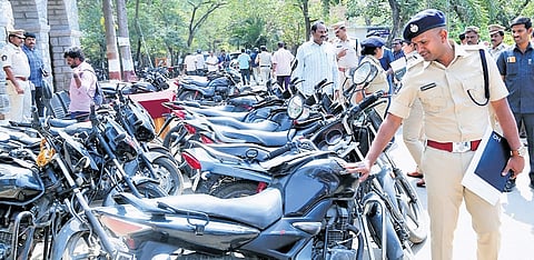 Guntur police inspecting stolen bikes on Monday | Express