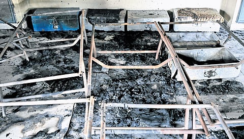 Trunk suitcases of students gutted in fire accident at a private school in Gannavaram on Tuesday