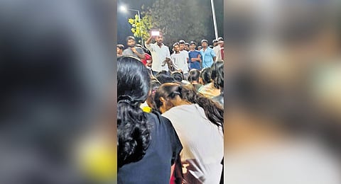 Students staged a protest at CUAP in Anantapur on Sunday