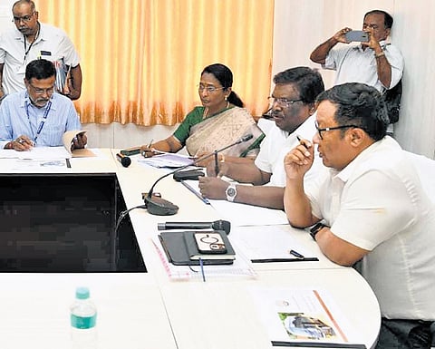 Transport Minister S S Sivasankar and others during the meeting