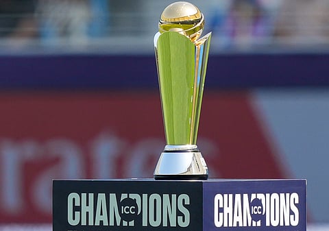 The ICC Champions Trophy 2025, seen before the start of the ODI cricket match of the tournament between India and Bangladesh at Dubai International Cricket Stadium, in Dubai, UAE, Thursday, Feb. 20, 2025.