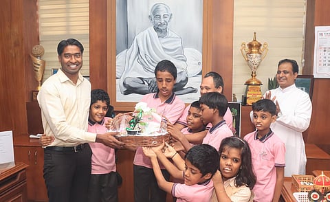 Special children of the Pope Paul Mercy Home with Thrissur Collector Arjun Pandian