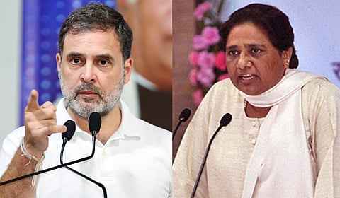 LoP Rahul Gandhi (L) and BSP chief Mayawati