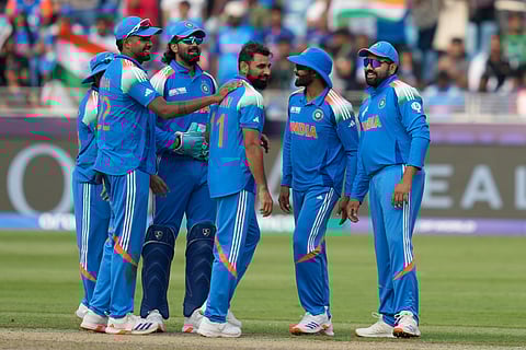 Mohammed Shami celebrates a wicket against Bangladesh on Thursday
