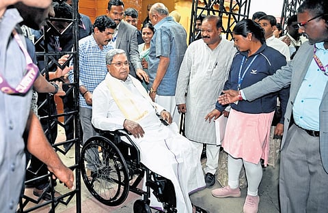 Chief Minister Siddaramaiah arrives to attend the cabinet meeting at Vidhana Soudha in Bengaluru on Thursday