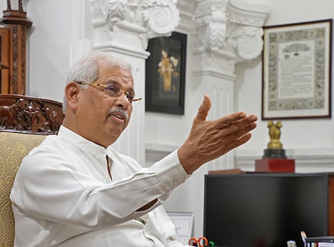 Governor Rajendra Vishwanath Arlekar interacting with TNIE team of journalists