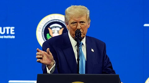 President Donald Trump speaks at the Future Investment Initiative (FII) Institute summit in Miami Beach, Fla., Wednesday, Feb. 19, 2025.