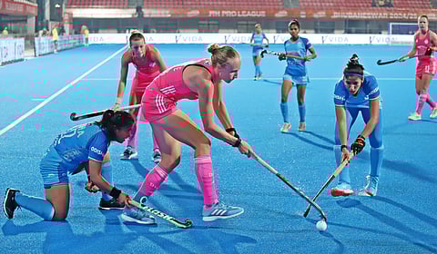 Action from the match between India and Germany in the FIH Pro League in Bhubaneswar on Friday