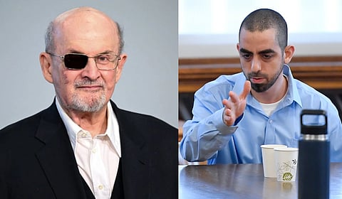 Salman Rushdie (L); the attacker Hadi Matar.