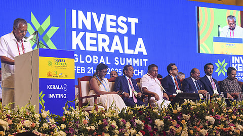 Kerala Chief Minister Pinarayi Vijayan delivers the inaugural address during Invest Kerala Global Summit 2025 in Kochi