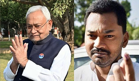 Bihar CM Nitish Kumar (L); his son Nishant Kumar