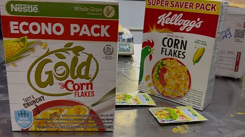 1.04 kgs of hybrid ganja were found concealed inside packets of cornflakes.