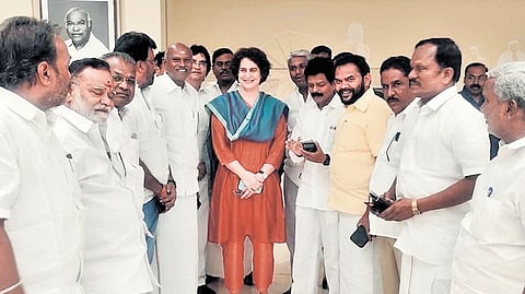 A group of Congress district presidents submitted a petition to the party’s general secretary Priyanka Gandhi at the AICC office in New Delhi on Friday