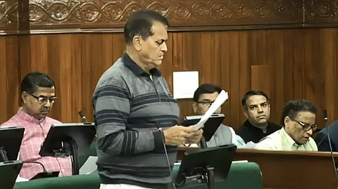 Minister of Parliamentary Affairs Premchand Agarwal speaking in the House.