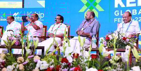 State Ministers P Rajeeve and Balagopal, Union minister George Kurian and Muslim league leader PK Kunjalikkutty at the Valedictory function of Invest Kerala Global Summit at Lulu international convention centre.