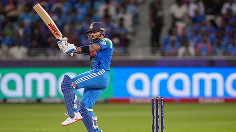 India's Virat Kohli plays a shot during a ODI cricket match of the ICC Champions Trophy between India and Pakistan, at Dubai International Cricket Stadium, in Dubai, UAE, Sunday, Feb. 23, 2025.