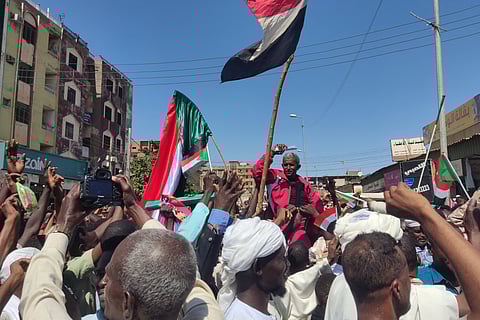 Sudanese attend a protest in support of the army in the eastern city of Gedaref on February 22, 2025.