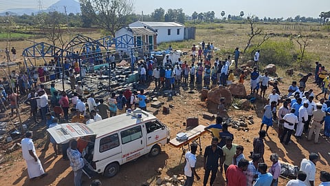 A massive explosion at a firecracker manufacturing unit in Murukampatti village on Monday afternoon left three women dead, with body parts scattered across the village.