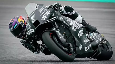 In this photo from Feb. 5, 2025, Aprilia Racing's Spanish rider Jorge Martin takes a turn during the first day of the 2025 MotoGP pre-season test at the Sepang International Circuit in Sepang, Malaysia.