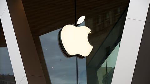 An Apple logo adorns the facade of the downtown Brooklyn Apple store on March 14, 2020, in New York.