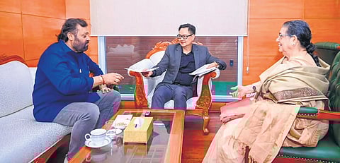 V P Suhra meeting Union ministers Kiren Rijiju and Suresh Gopi in New Delhi