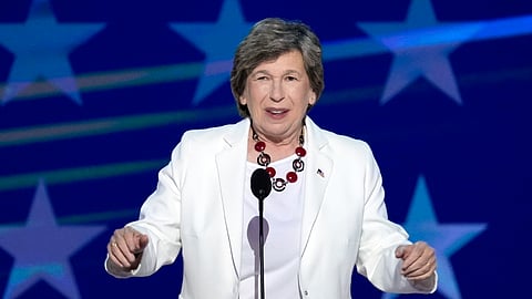 In this photo from Aug. 22, 2024, Randi Weingarten, president of the American Federation of Teachers, speaks during the Democratic National Convention, in Chicago.
