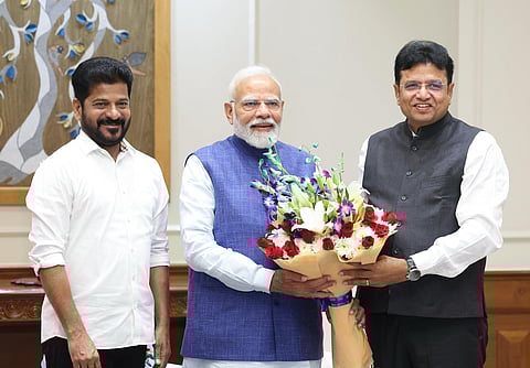 Chief Minister A Revanth Reddy along with IT Minister D Sridhar Babu met PM Narendra Modi today in Delhi