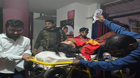 JMM MP Mahua Maji at the hospital