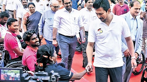 Deputy CM Udhayanidhi Stalin interacting with the athletes