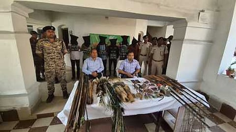 Items seized from the arrested poachers on display
