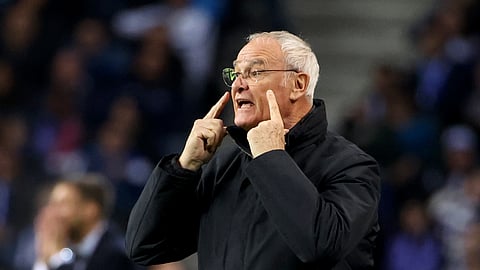 Roma's head coach Claudio Ranieri gestures during the Europa League playoff first leg soccer match between FC Porto and AS Roma at the Dragao stadium in Porto, Portugal, Thursday, Feb. 13, 2025.