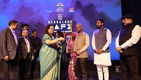 Minister for Rural Development ,Panchyat Raj and IT and BT Priyank Kharge with Founder of Biocon Kiran mazumdar Shaw.