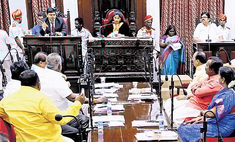 Greater Chennai Corporation council meeting under way at Rippon Buildings in Chennai on Thursday