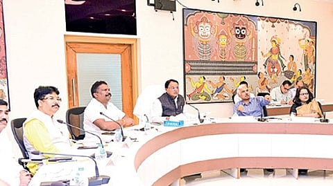 CM Mohan Charan Majhi holds a review meeting on budget expenditure by different government departments at Lok Seva Bhawan, on Thursday.