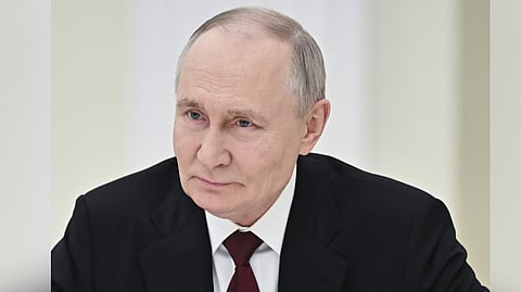 Russian President Vladimir Putin during a meeting at the Kremlin in Moscow, Russia, Thursday, Feb. 27, 2025.