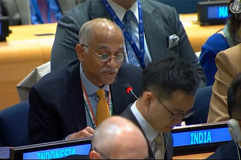 India’s Permanent Representative to the UN, P. Harish, speaks at the Inter-Governmental Negotiations Plenary, calling for greater transparency in UNSC operations and improved implementation of peacekeeping mandates.