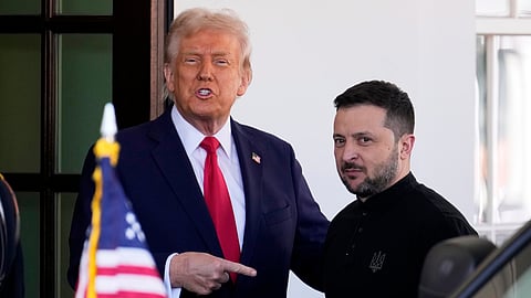 President Donald Trump welcomes Ukraine President Volodymyr Zelenskyy at the White House in Washington, Friday, Feb. 28, 2025.