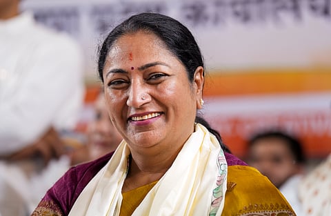 Delhi Chief Minister Rekha Gupta at a felicitation ceremony by Delhi Purvanchal Morcha, in New Delhi, Sunday, March 2, 2025.