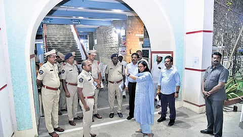 Police strengthen security at the AC College counting hall in Guntur