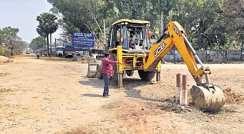 The road near the Eturnagaram police station in Mulugu district being reopened on Sunday