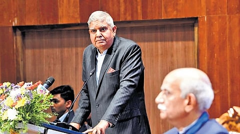 V-P Jagdeep Dhankar addresses the students at IIT-Hyderabad on Sunday