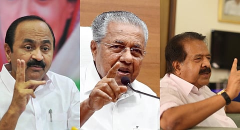 Opposition Leader V D Satheesan(L) Kerala CM Pinarayi Vijayan(Centre), Ramesh Chennithala(R)