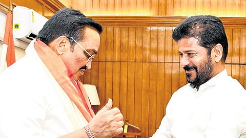 Chief Minister A Revanth Reddy meets Union Jal Shakti Minister CR Patil in Delhi on Monday.