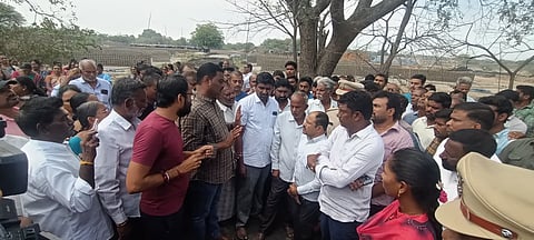 Gunturpally villagers staged a protest for the road connectivity to their village from the Mamnoor Airport