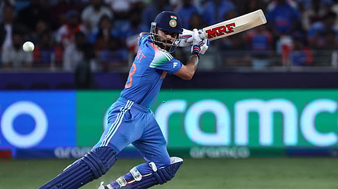 India's Virat Kohli plays a shot against Australia in Dubai on Tuesday